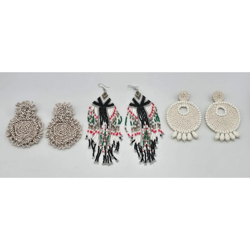Beaded Earring Lot Women‎ OS Multicolor Excellent Boho Fringe Studs